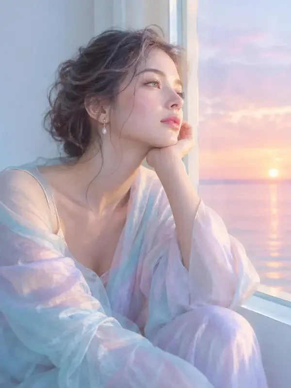 AI黄剧网页《珍珠色黄昏》治愈日常封面海报